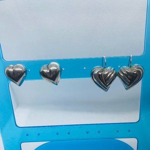 2 Pairs Sterling Heart Earrings 13 grams